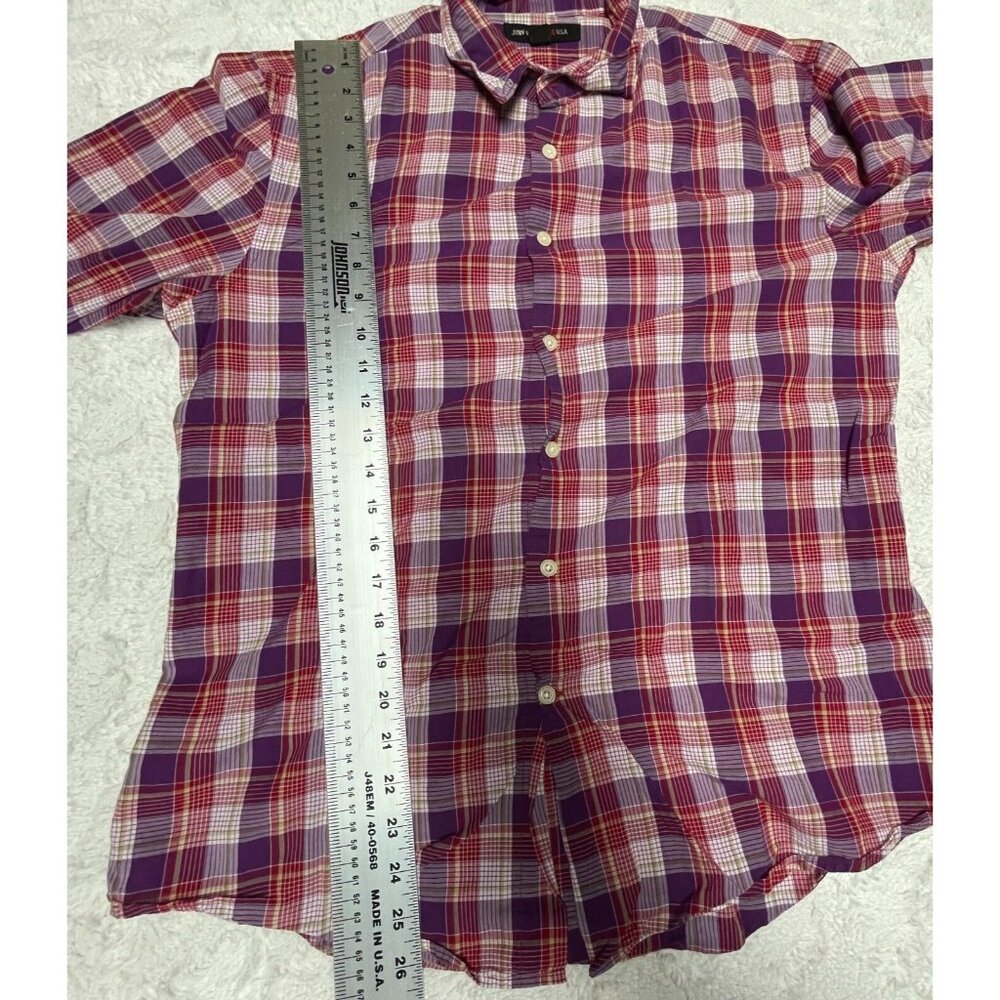 John Varvatos Mens Button Up Long Sleeve Plaid Shirt Medium Purple Red Cotton - Picture 9 of 9